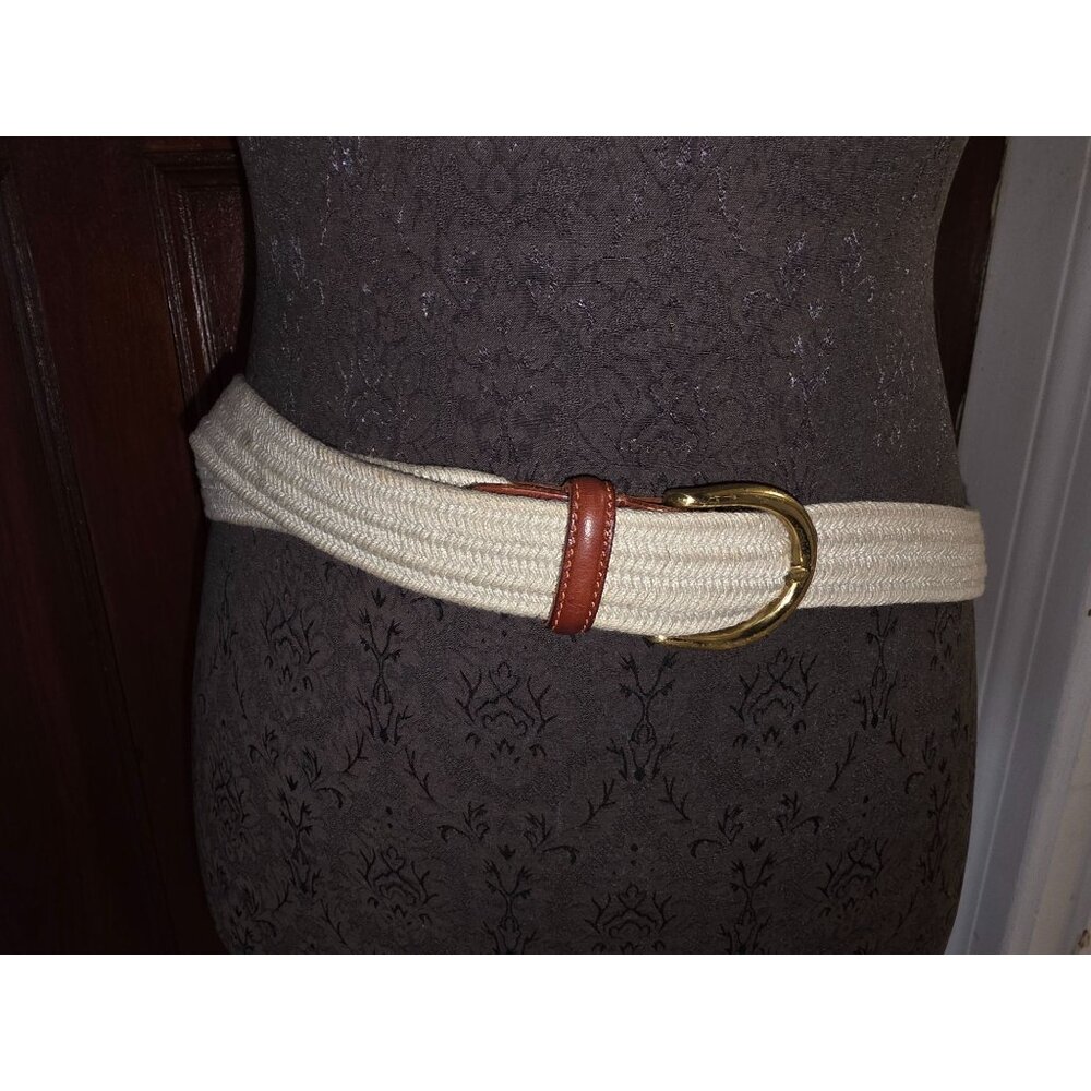 Talbots Canvas & Leather Trim Belt With Brass Buckle